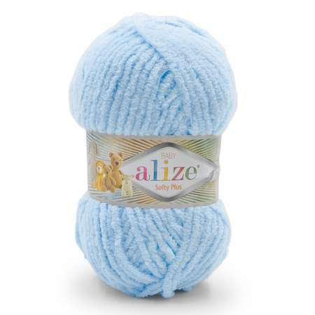 Пряжа для вязания Alize softy plus 100 г 120 м микрополиэстер мягкая плюшевая 183 светло-голубой 5 мотков