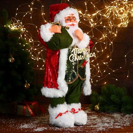 Дед мороз Зимнее волшебство «В зелёном костюме с мешком подарков» 35х60 см