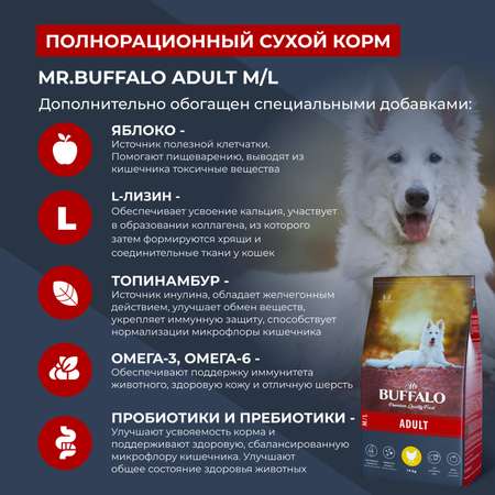 Корм для взрослых собак Mr.Buffalo Adult средних и крупных пород с курицей сухой 14кг