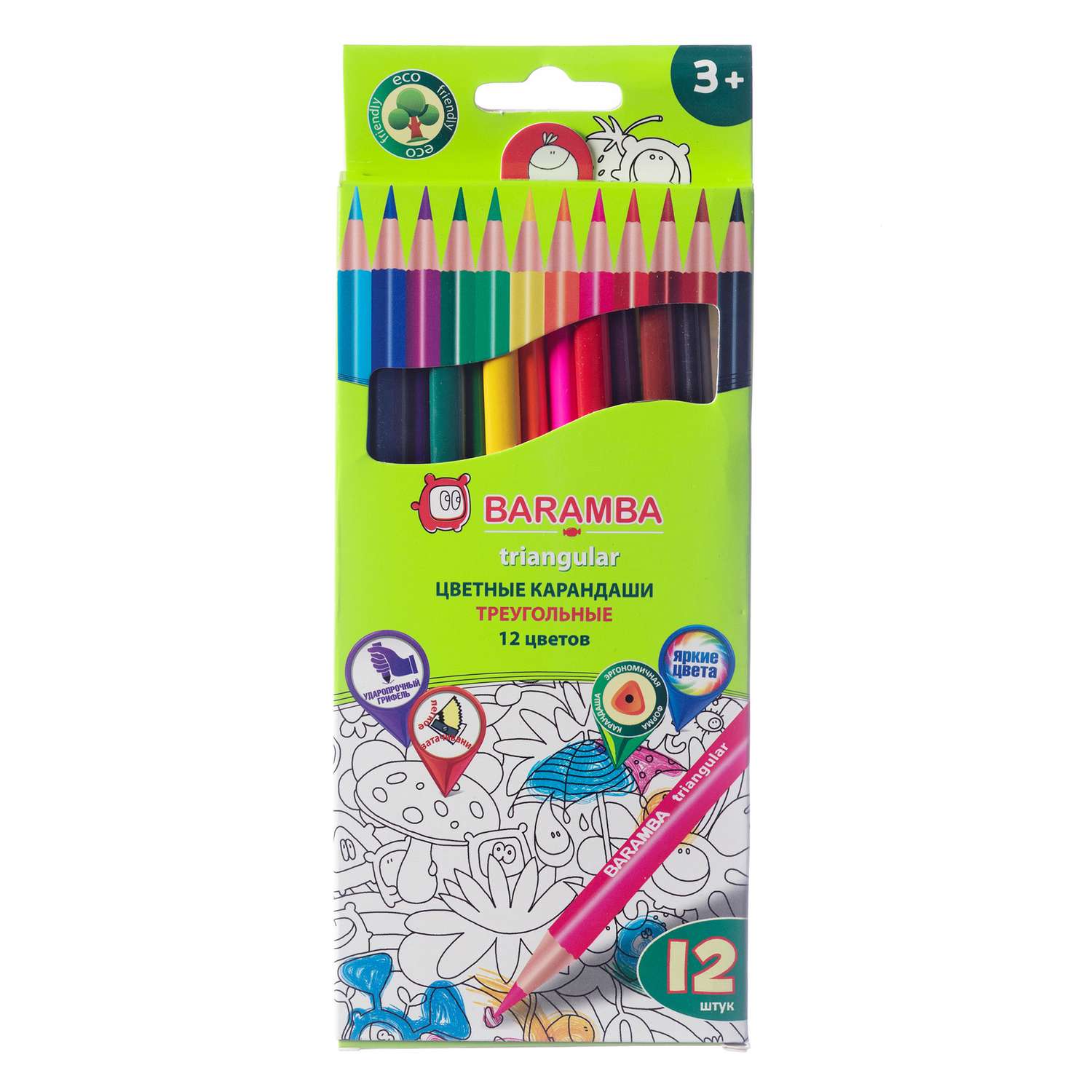 Цветные карандаши Baramba 12 цветов треугольные - фото 1