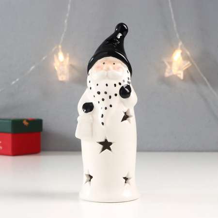 Сувенир Sima-Land керамика свет «Дед Мороз чёрный колпак борода в горох с фонарём» 17 8х6 2х6 2 см 762031