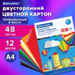 Картон цветной Brauberg А4 тонированный в массе 48л 12 цветов