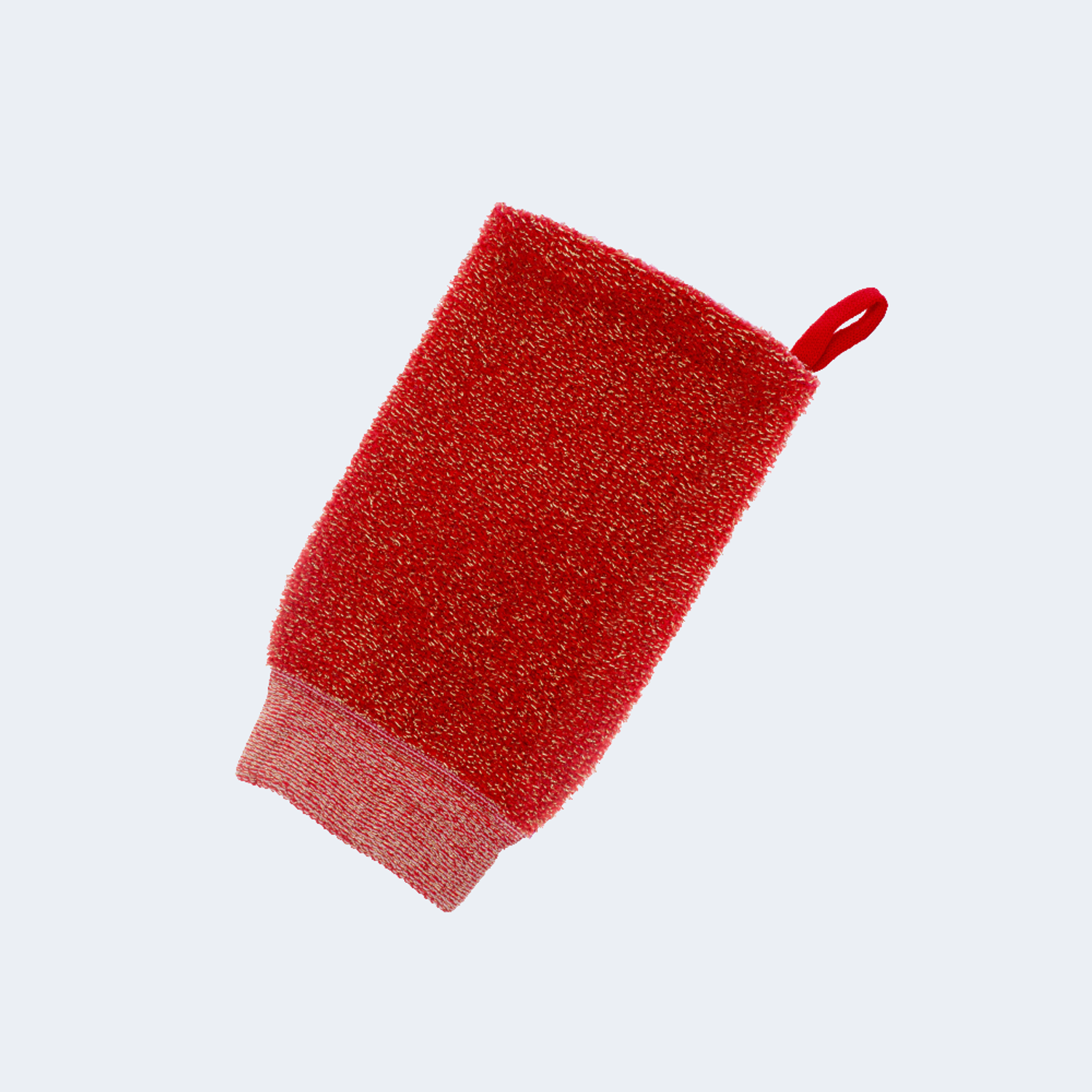 Мочалка-варежка Мойдодыр с люрексом для пилинга и скрабинга разной жесткости красная - фото 1
