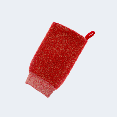 Мочалка-варежка Мойдодыр с люрексом для пилинга и скрабинга разной жесткости красная