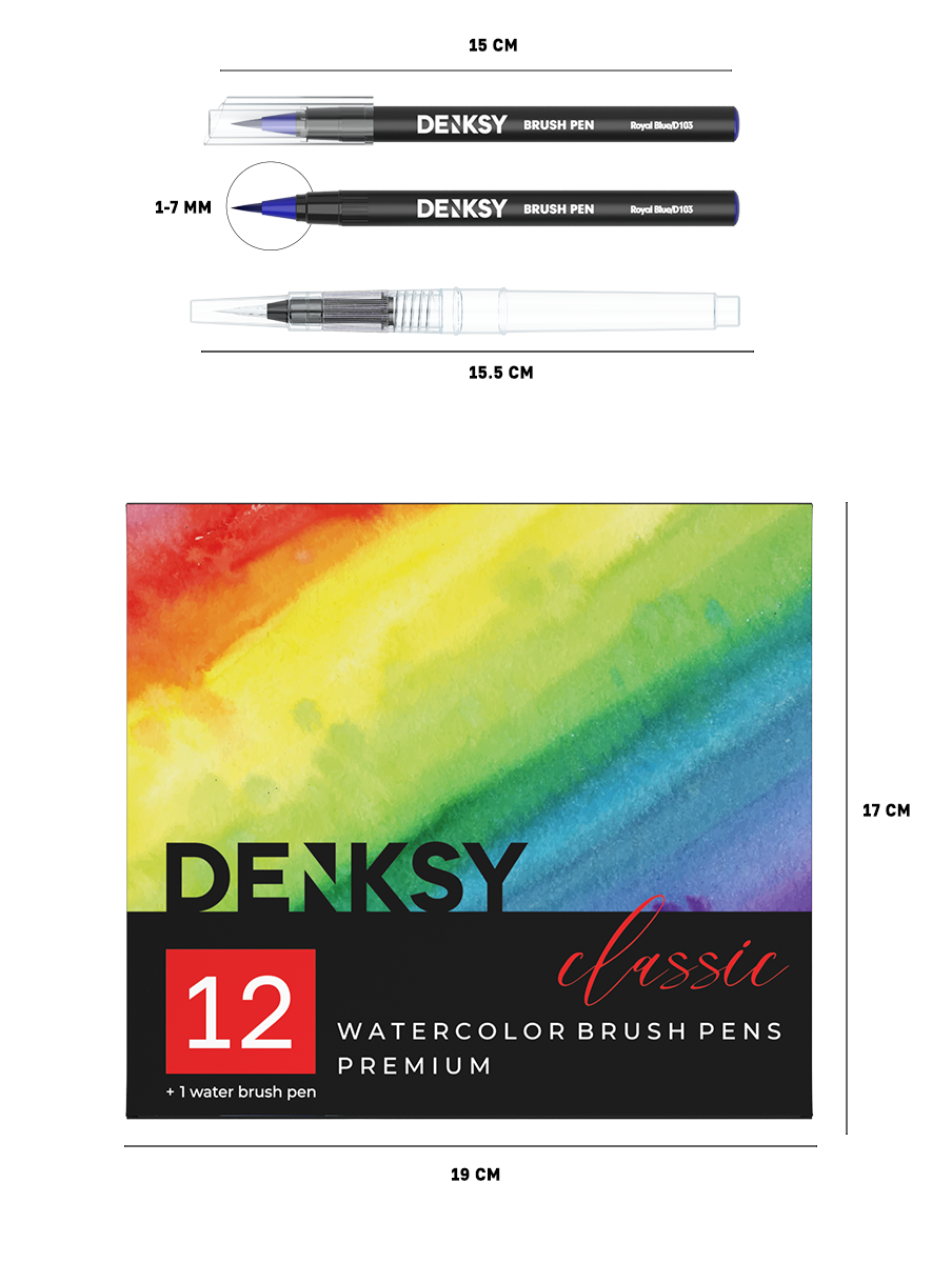 Акварельные маркеры DENKSY 12 Classic цветов в черном корпусе и 1 кисть с резервуаром - фото 9